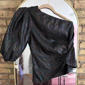 Bimba Y Lola One-Shoulder Ruched Metallic Black blouse
